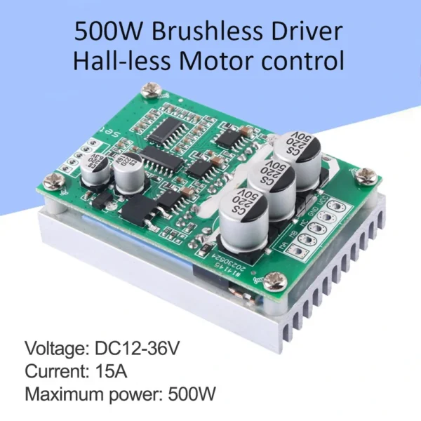 12-36V 15A 500W DC Motor Controller Module Hall-less