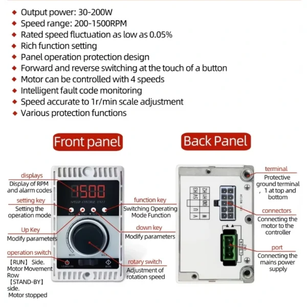 200W 3 Phase Motor AC 220V Electric Variable Speed Control Driver